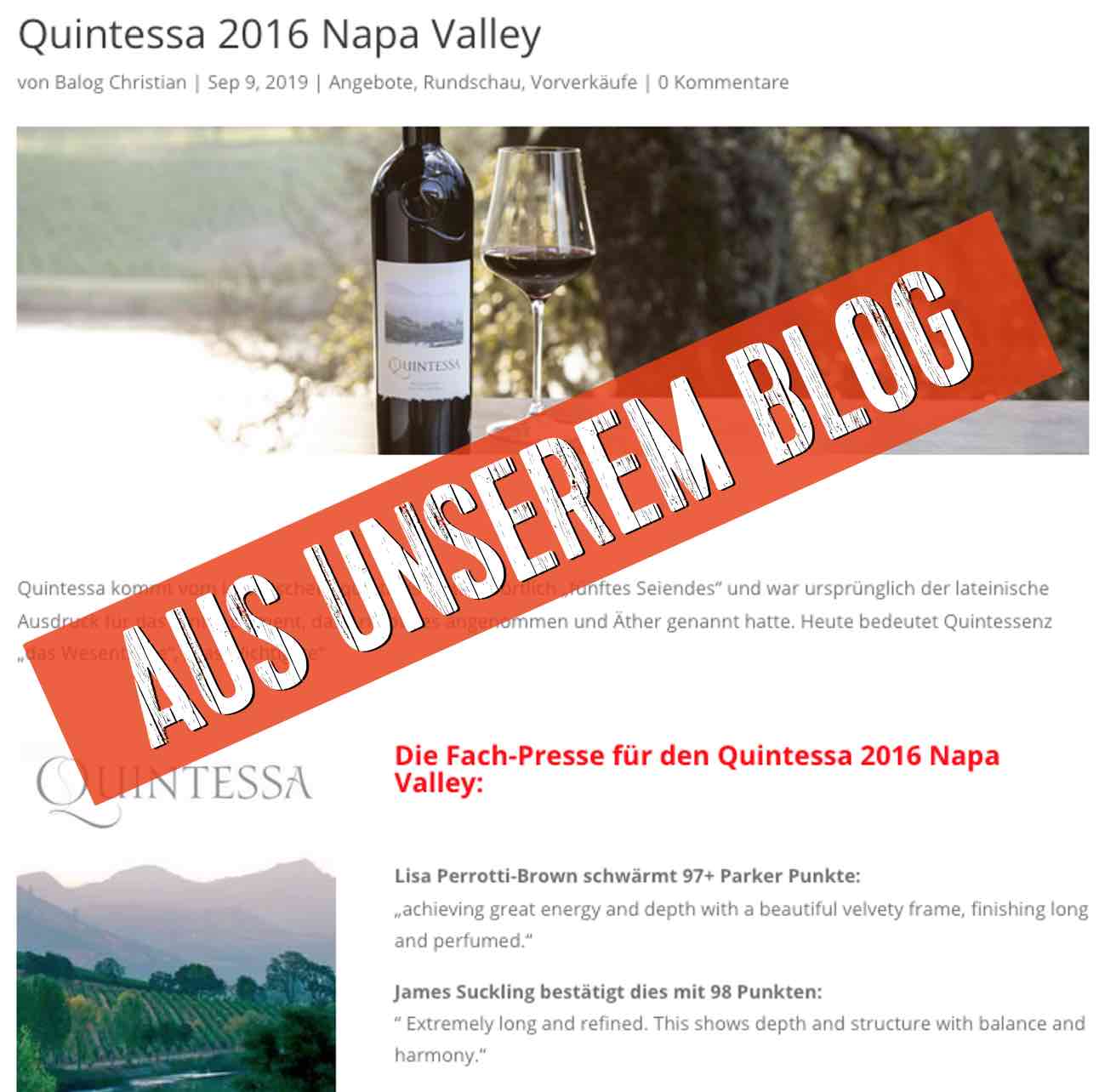 Quintessa aus dem Napa Valley in unserem Blog beschrieben 