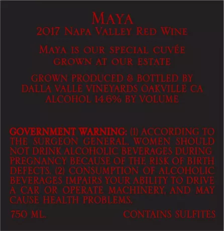 Maya 2017 Napa Valley red wine Dalla Valle Vineyards