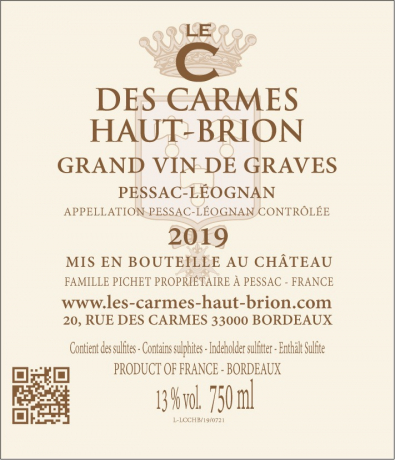 back Le C des Carmes Haut Brion 2019 Pessac Leognan