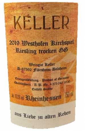 Weingut Keller 2019 Kirchspiel GG Riesling KPK Flörsheim-Dahlsheim