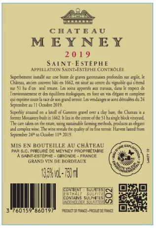 Backlabel Chateau Meyney 2019 Saint Estephe