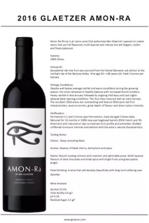 Glaetzer Amon Ra 2016 Shiraz Ben Glaetzer Barossa Valley