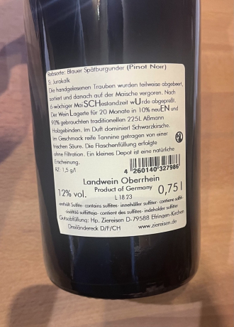 Ziereisen S 21 Schulen Spätburgunder Backlabel