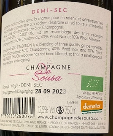 Champagne de Sousa et Fils Tradition Demi Sec Etikett Rückseite