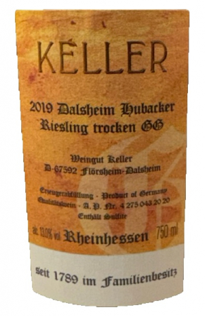 Weingut Keller 2019 Hubacker GG Riesling KPK Flörsheim-Dahlsheim
