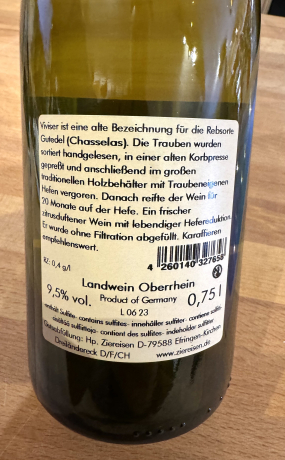 Ziereisen V 21 Gutedel 2021 bisher Viviser Rückenetikett