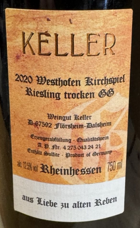 Weingut Keller 2020 Kirchspiel GG Riesling KPK Flörsheim-Dahlsheim