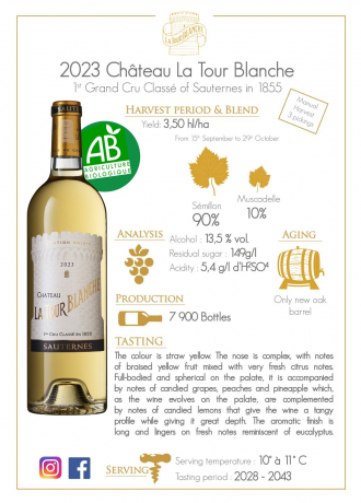 Chateau La Tour Blanche 2023 Sauternes 0,375L halbe Flasche