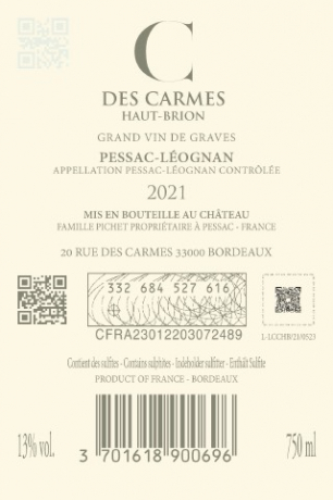 Labelback des C des Carmes Haut Brion