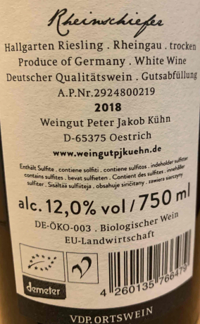 Peter Jakob Kühn 2018 Rheinschiefer Hallgarten Riesling trocken