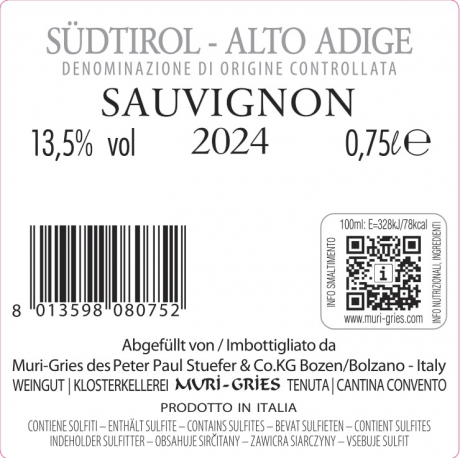 Rueckenlabel Muri-Gries Sauvignon Blanc Südtirol DOC Klosterkellerei