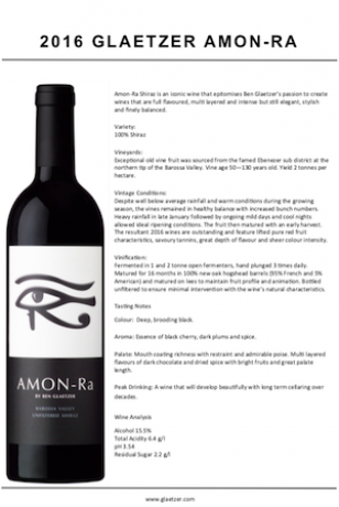 Glaetzer Amon Ra 2016 Shiraz Ben Glaetzer Barossa Valley