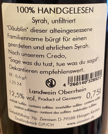 Ziereisen Jaspis 2022 Däublin Syrah
