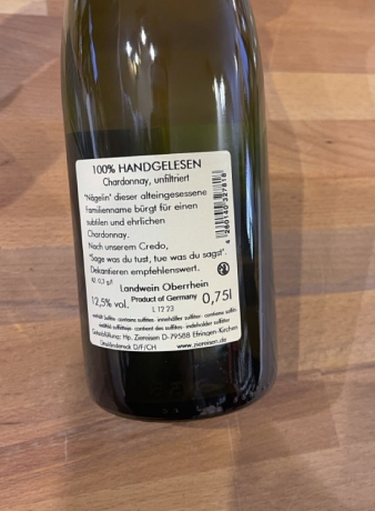 Ziereisen Jaspis 2021 Nägelin Chardonnay Backlabel