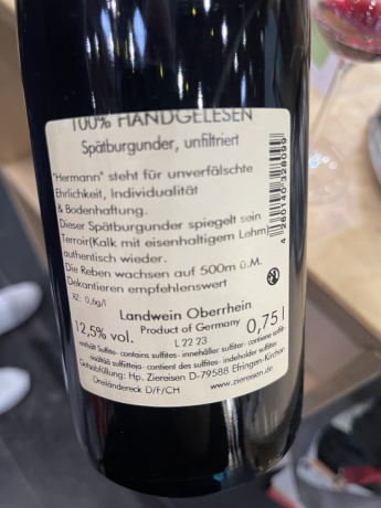 Ziereisen Jaspis 2021 Hermann Spätburgunder Rückseite